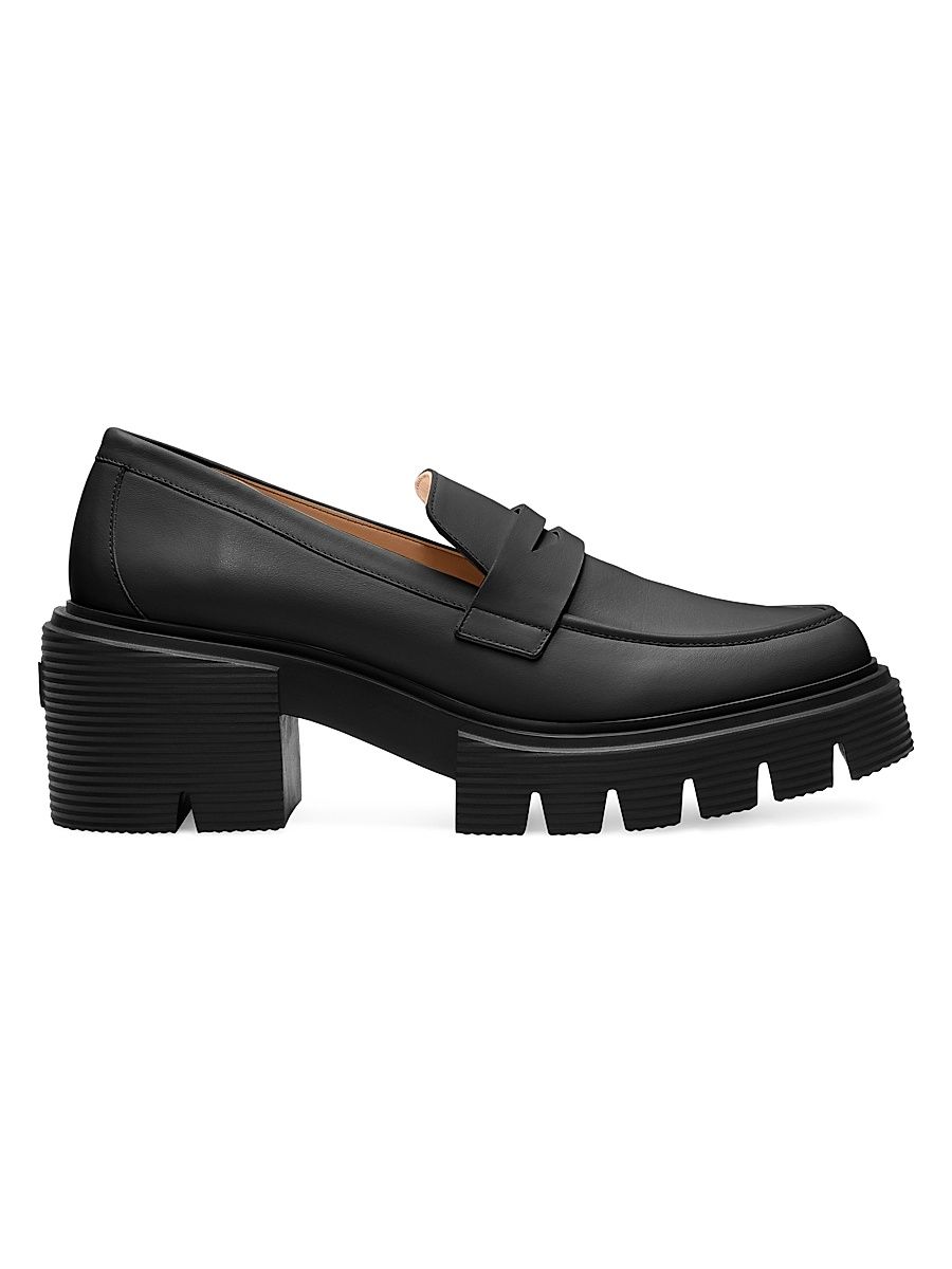 Women's Soho Leather Lug-Sole Penny Loafers - Black - Size 9