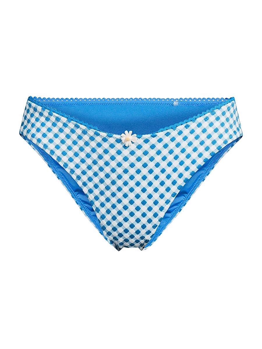 Women's The Daphne Gingham Bikini Bottom - Cosmic Blue Gingham - Size XS