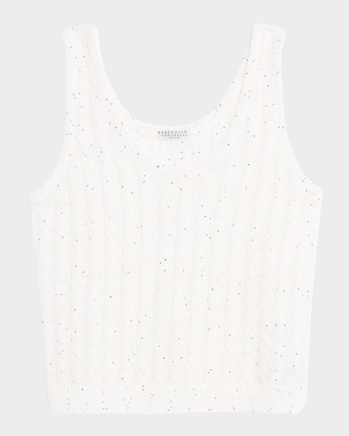 Linen Pailette Charming Cable Scoop-Neck Tank Top