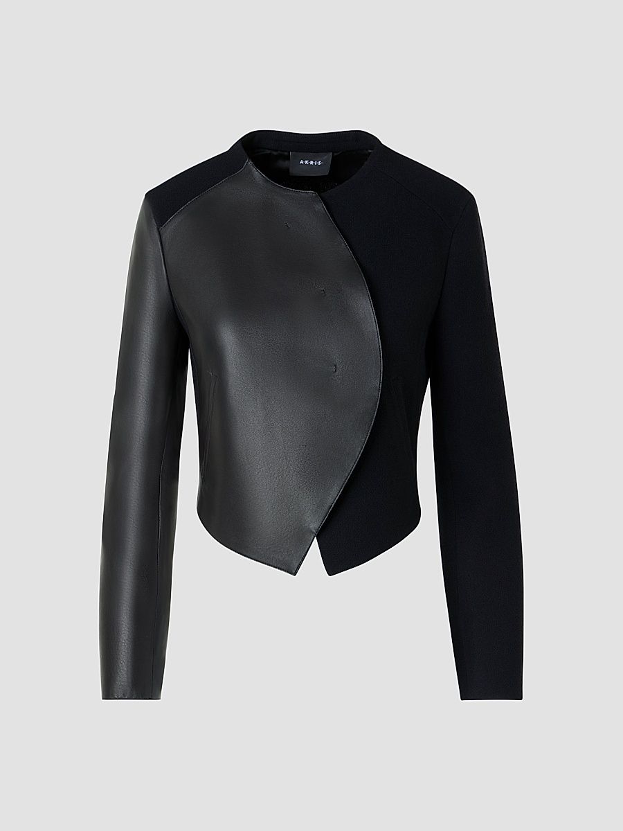 Women's Hynora Leather-Inset Virgin Wool Jacket - Black - Size 10