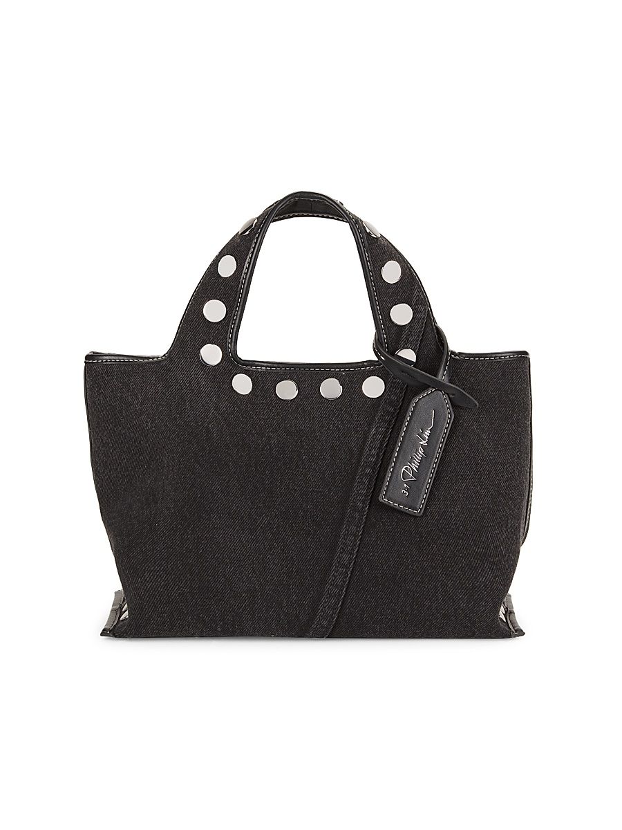 Women's Mini Market Studded Denim Tote Bag - Washed Black