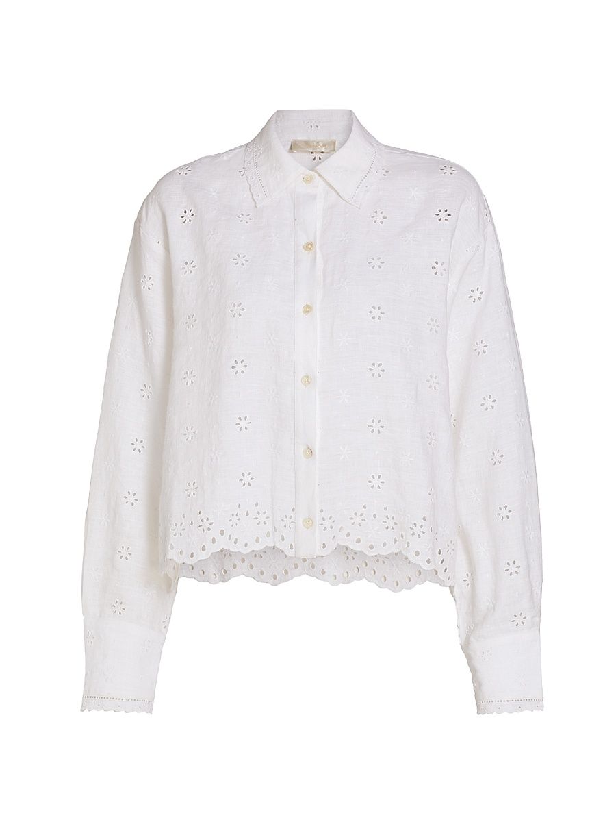 Women's Delano Eyelet Linen Button-Front Shirt - Optic White - Size XL