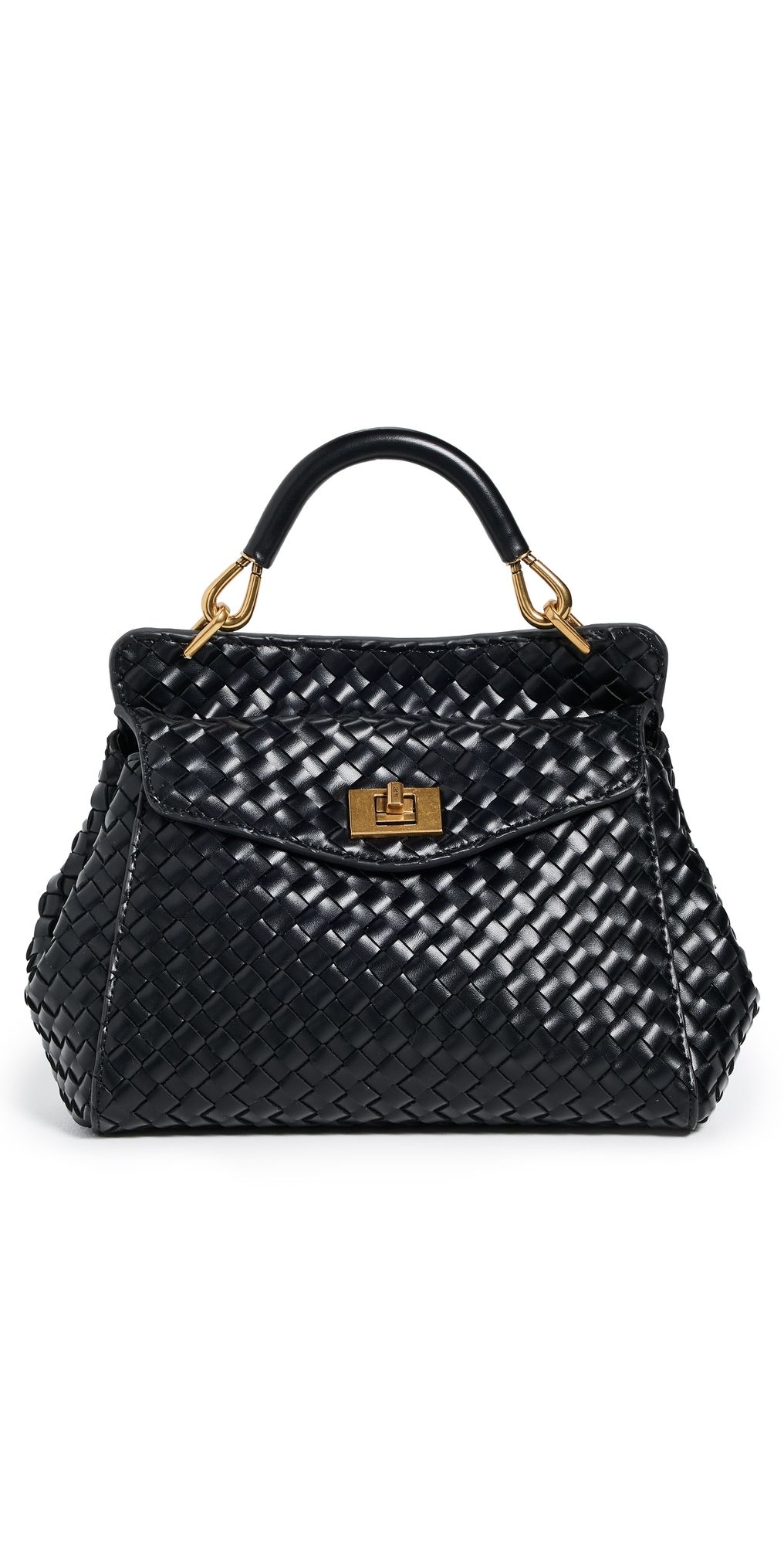 JW PEI Lucia Classic Top Handle Faux Leather Woven Bag Black One Size