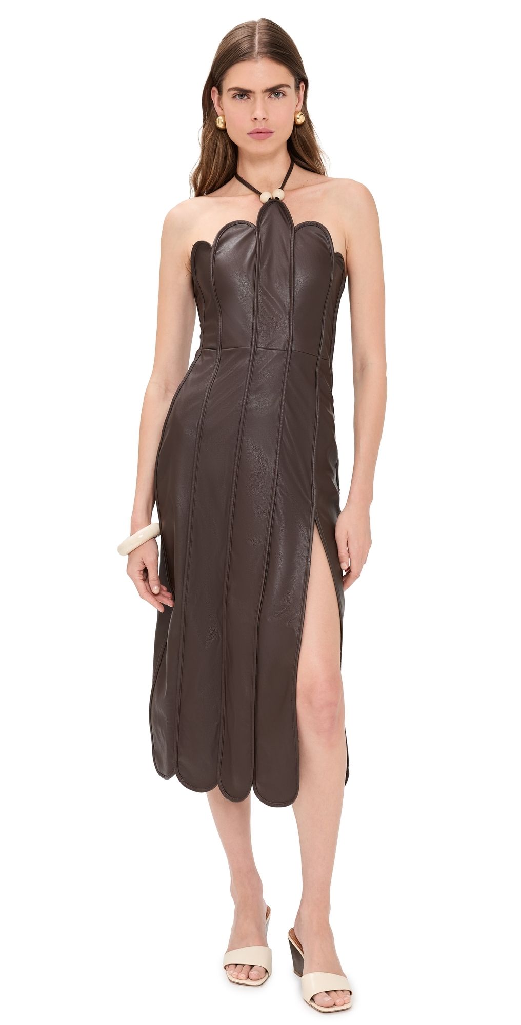 Azulu Leonor Faux Leather Dress Espresso M