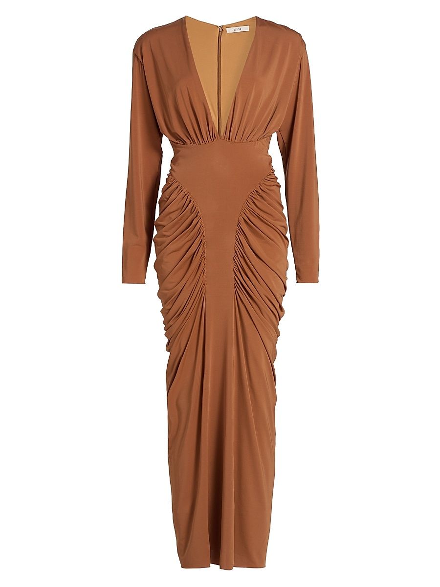 Women's Athens Jersey Ruched Plunge Midi-Dress - Tuscan - Size 12