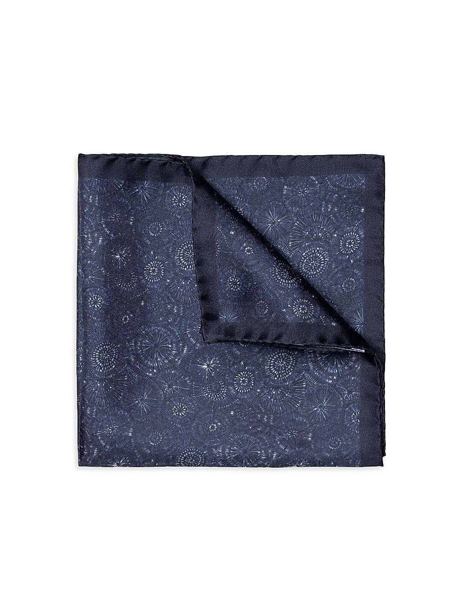 Men's Floral Geometric Silk Pocket Square - Blue