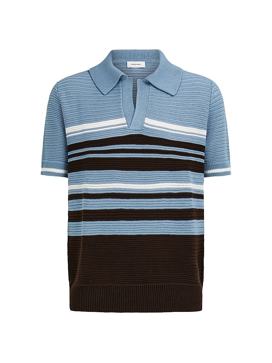 Men's Striped Cotton Knit Polo Shirt - Washed Express White - Size XL