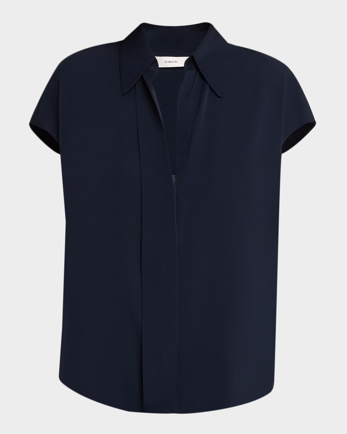 Cap-Sleeve Hidden Placket Stretch-Silk Top
