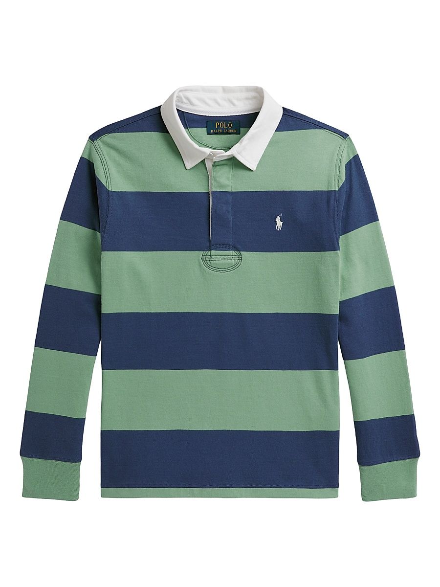 Little Boy's & Boy's Striped Long-Sleeve Polo Shirt - Faded Mint - Size 18