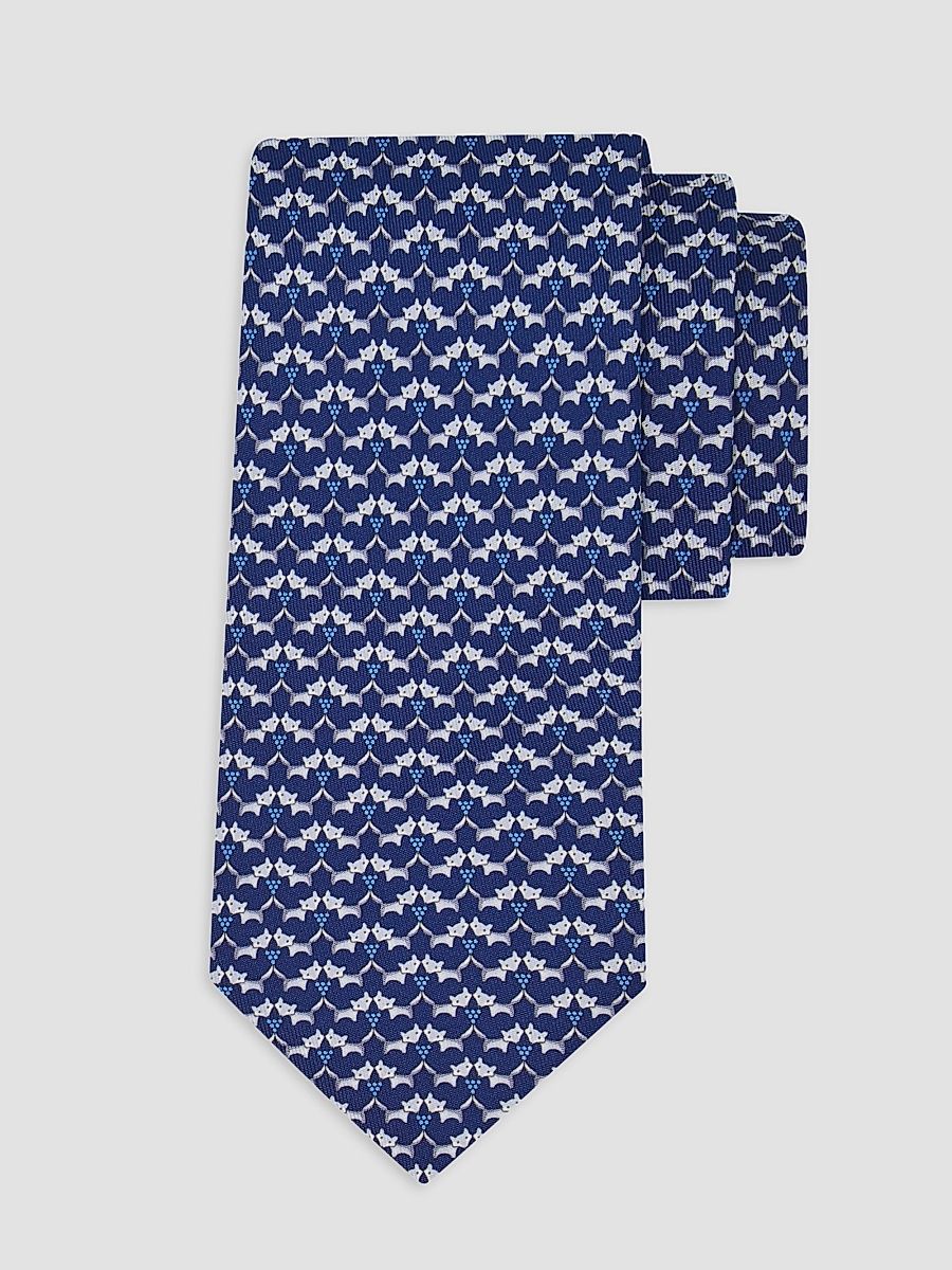 Men's Fox Print Silk Tie - Blue Royal