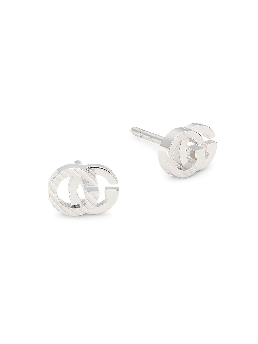Women's GG Running 18K White Gold Stud Earrings - White Gold