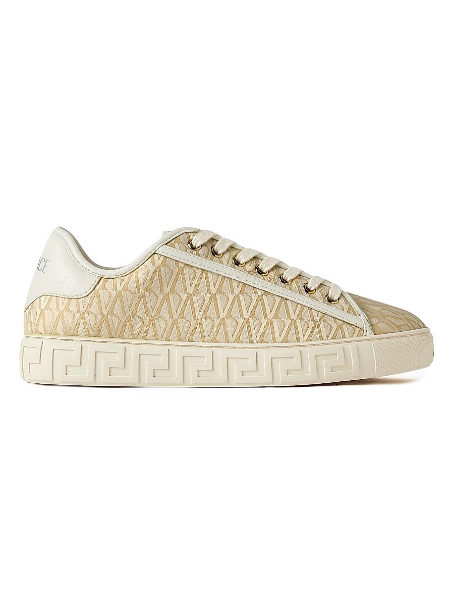 Women's Monogram-Jacquard Low-Top Sneakers - Almond Milk Off White Gold - Size 11