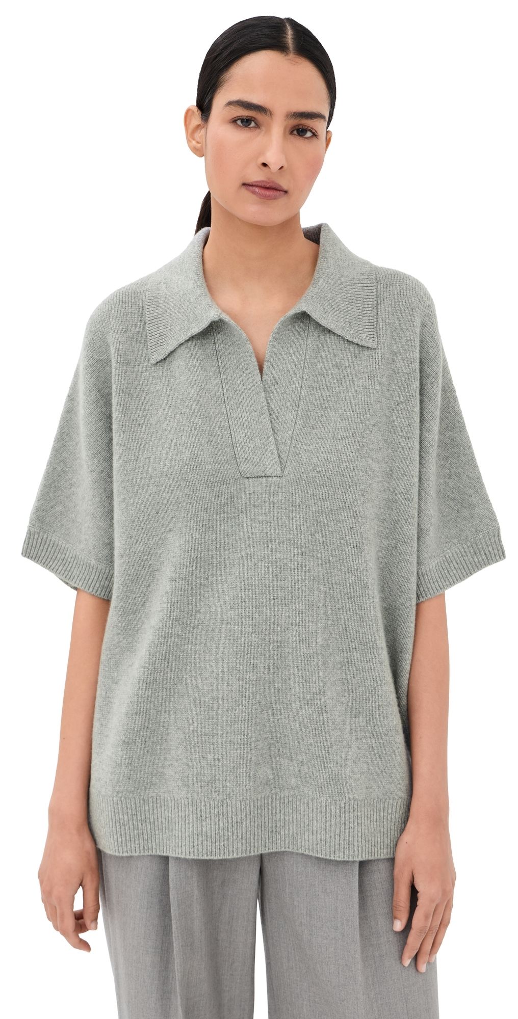 TWP Supersized Cashmere Polo Light Heather Grey XS/S