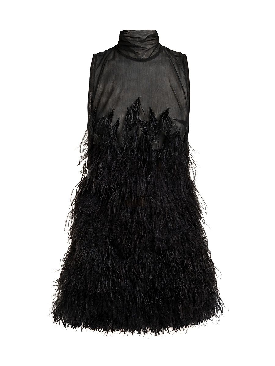 Women's Feather Tulle Minidress - Black - Size 8