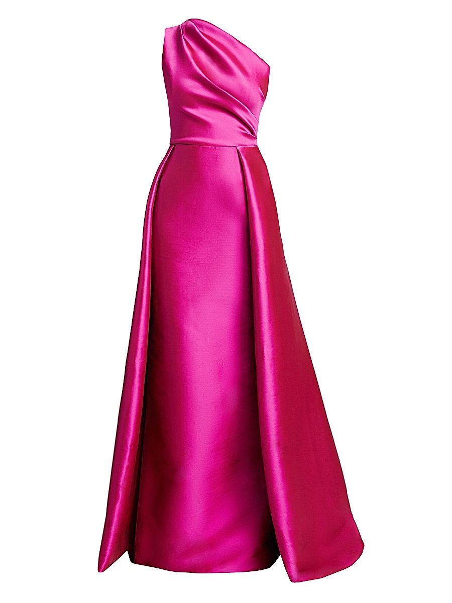 Women's One-Shoulder Satin Gown - Hot Pink - Size 18