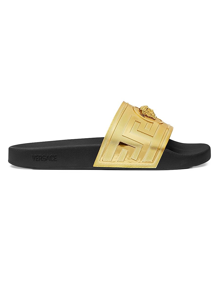 Men's Medusa Rubber Slides - Gold Black - Size 8 Sandals