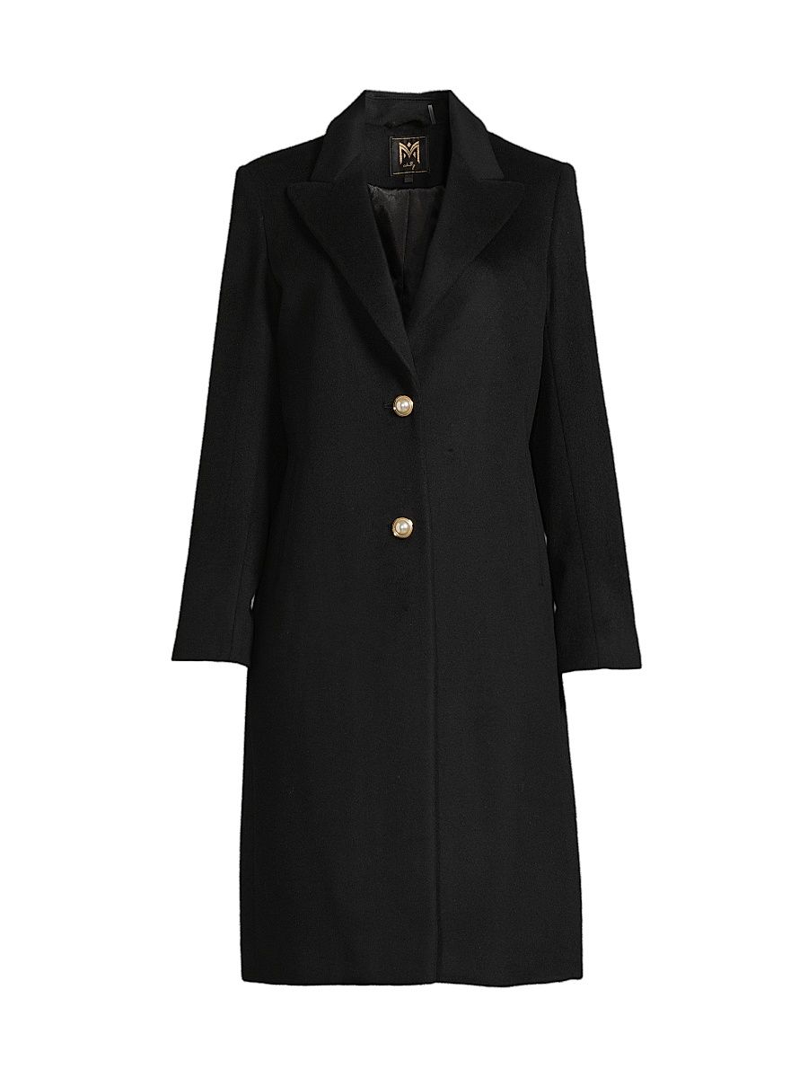 Women's Peak Lapel Wool-Blend Coat - Black - Size Large