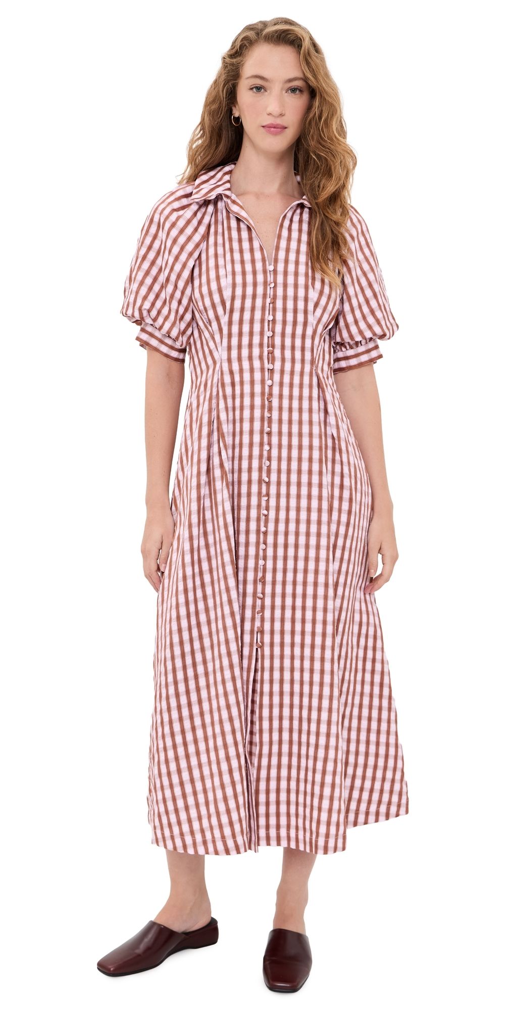 English Factory Gingham Check Midi Dress Pink Multi L