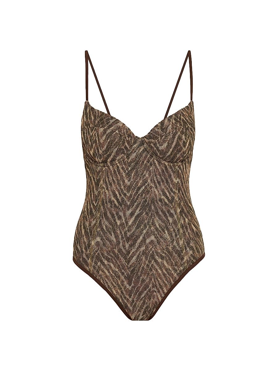 Women's Jayda Metallic One-Piece Swimsuit - Beach Brown - Size XL