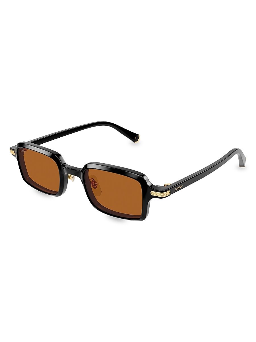 Women's Godron De Cartier 49MM Rectangular Sunglasses - Black Brown