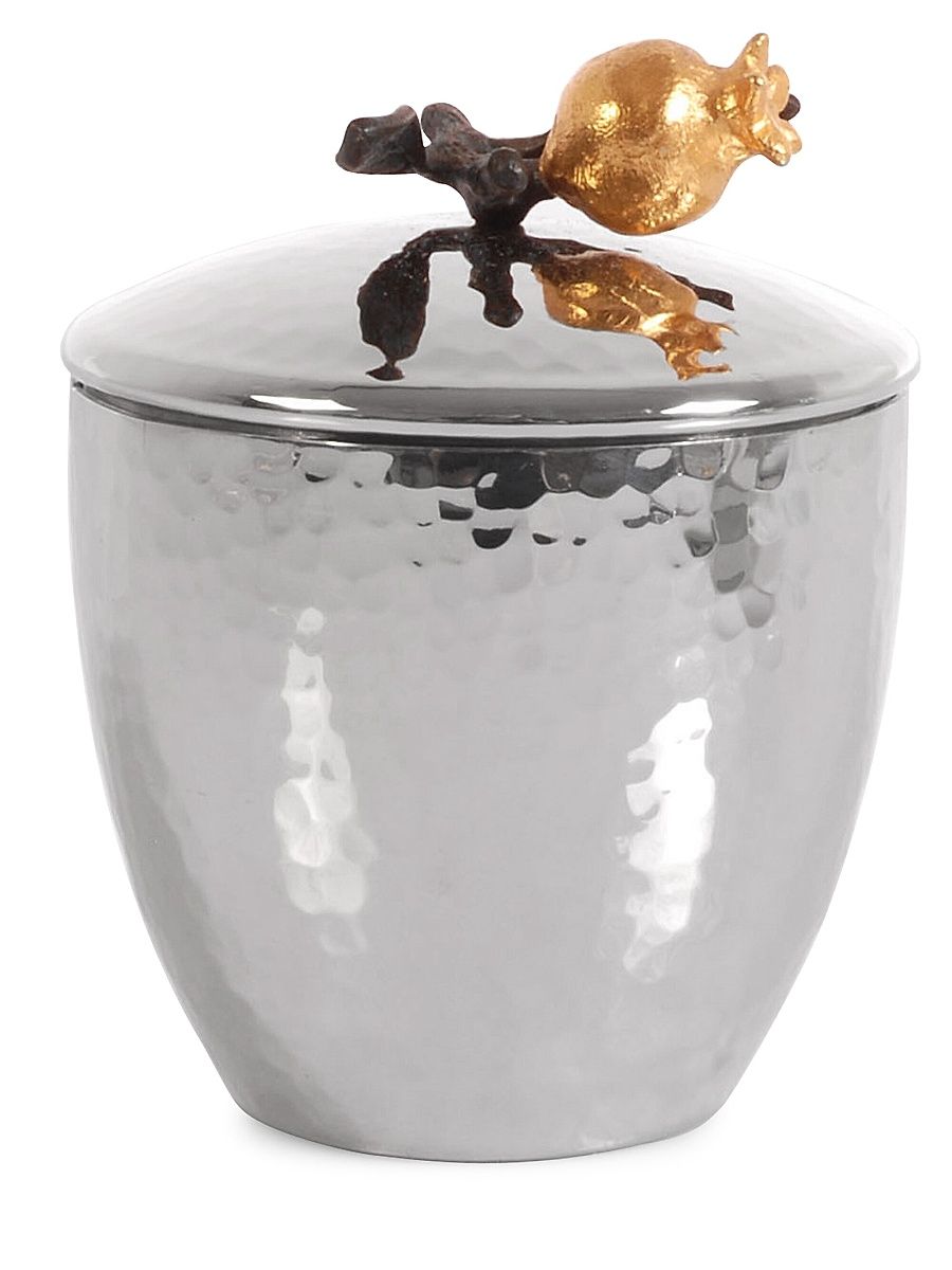 Pomegranate Stainless Steel Two-Piece Sugar Pot and Spoon Set - Silver