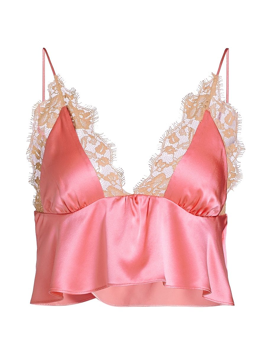 Women's Orchid Lace-Trimmed Silk Crop Cami - Rose Sucre - Size Large