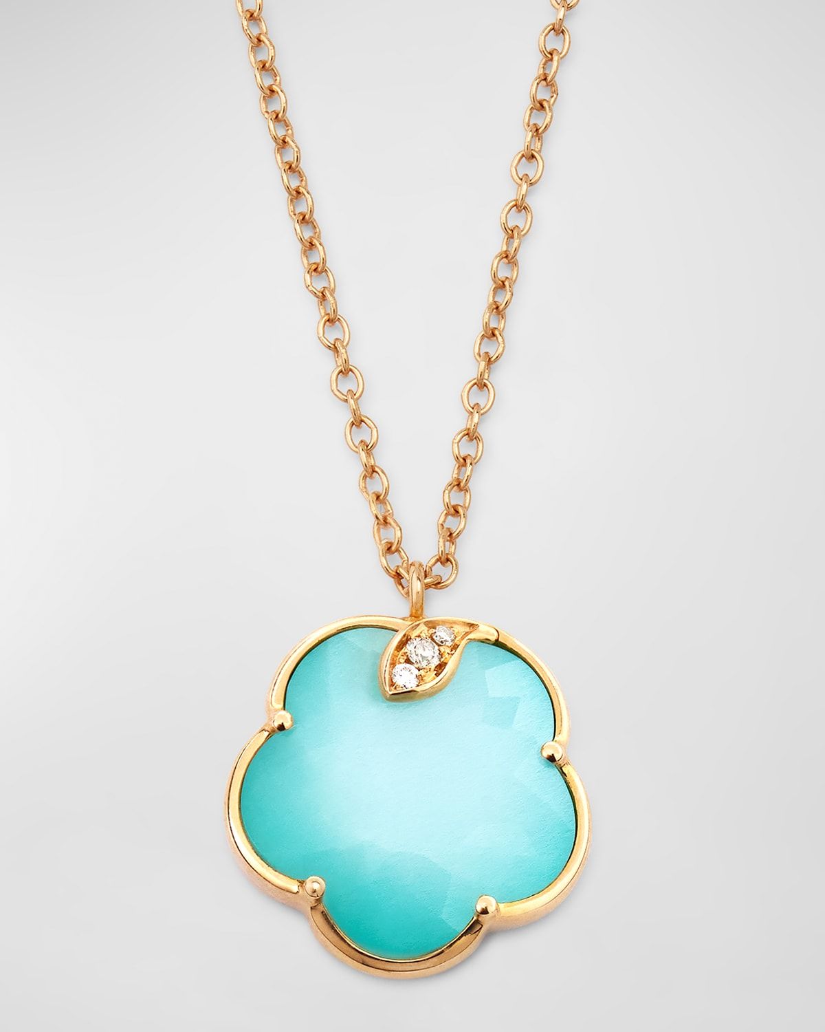 18K Rose Gold Turquoise, Moonstone, and Diamond Pendant Necklace