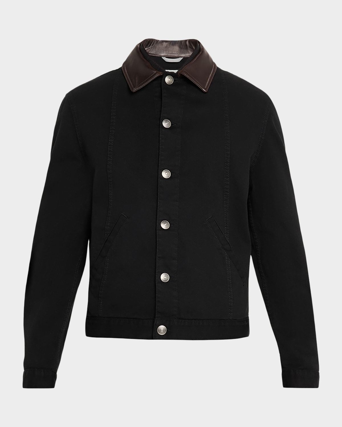 Men & apos;s Garment-Dyed Denim Leather-Collar Shirt Jacket
