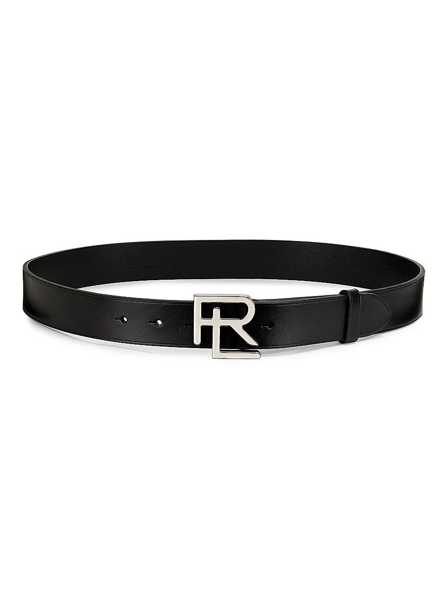 Women's RL Logo Leather Dress Belt - Black - Size Large