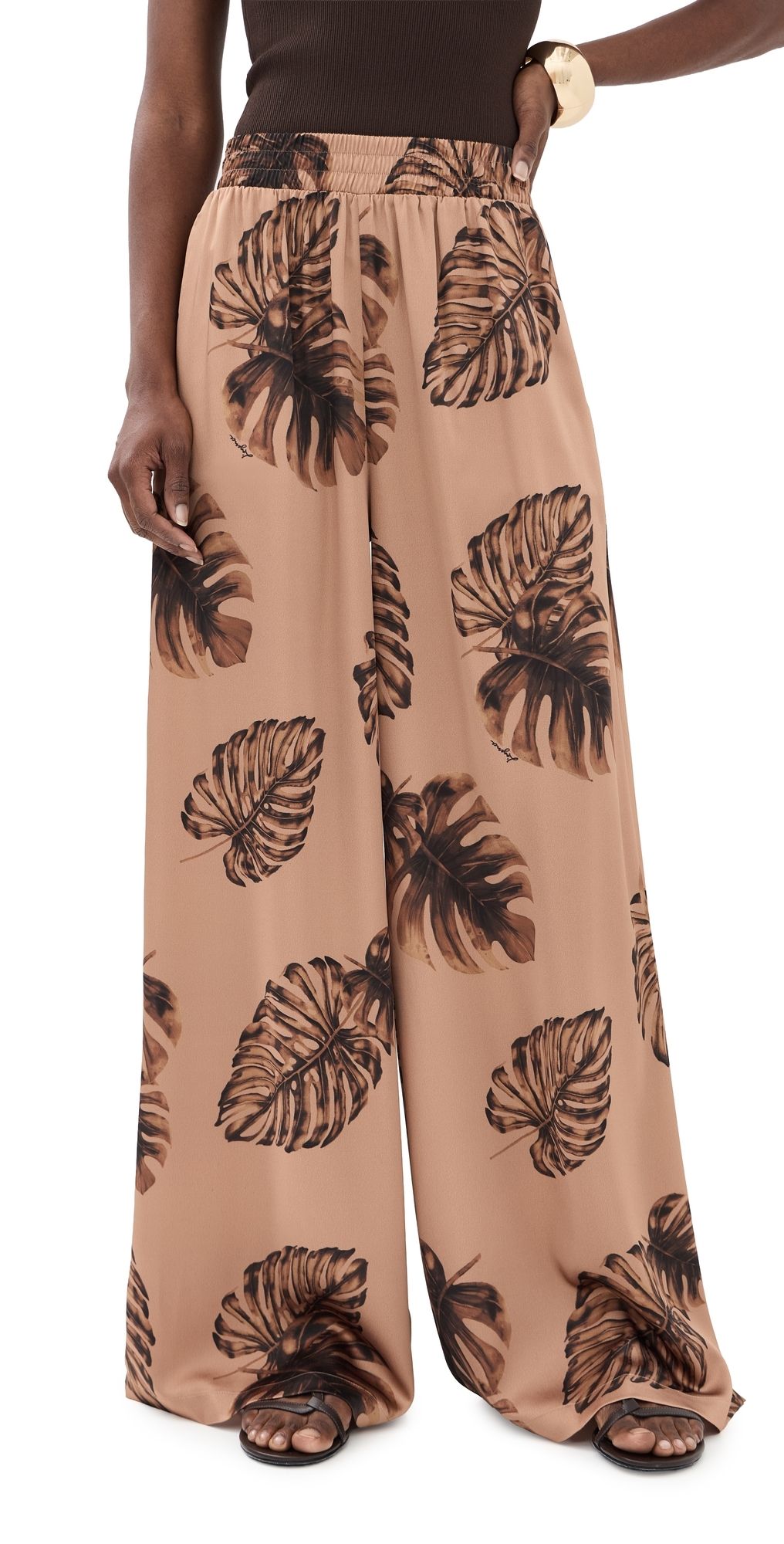 L'AGENCE Lillian Wide Leg Pants Hazelnut Multi Large Palm XS