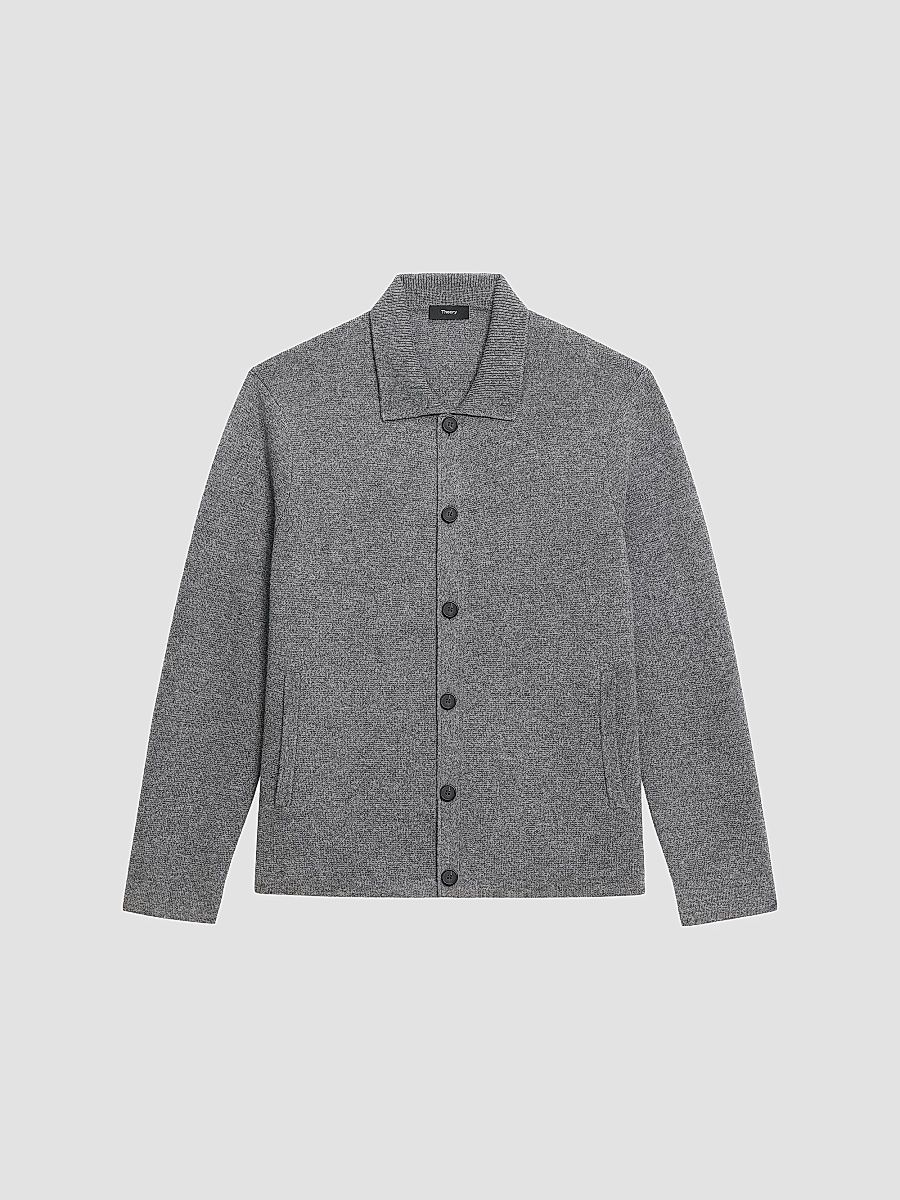 Theory Men's Cameron Cashmere Cardigan - Charcoal Melange - Size Large