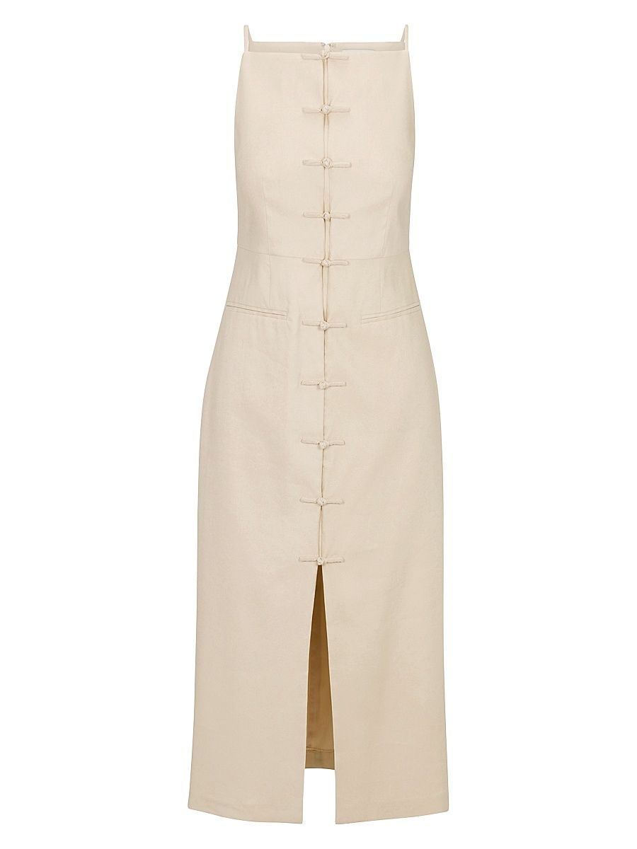 Women's Beatrice Stretch Linen-Blend Midi-Dress - Sand - Size 10