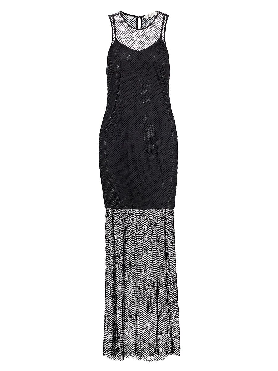 Women's Mika Crystal Mesh Maxi Dress - Black Mesh - Size XL