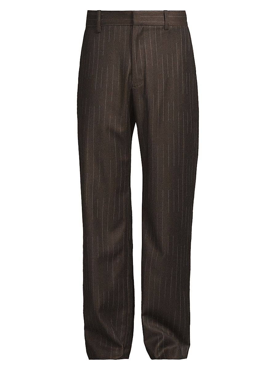 Men's Chalk stripe Flat-Front Trousers - Brown - Size 30