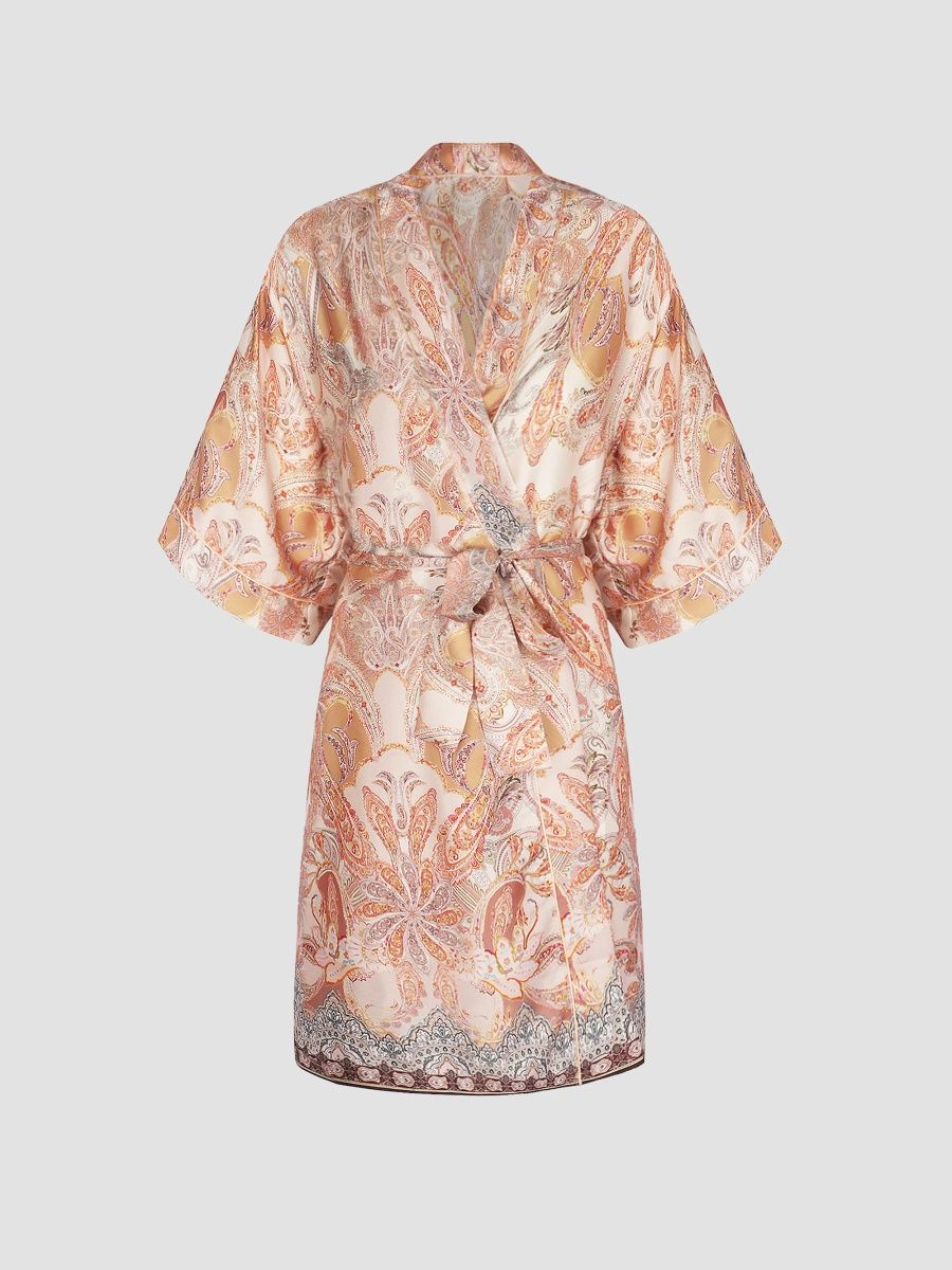 Lise Charmel Women's Voyage Splendeur Paisley Satin Robe - Charme Peche - Size Small