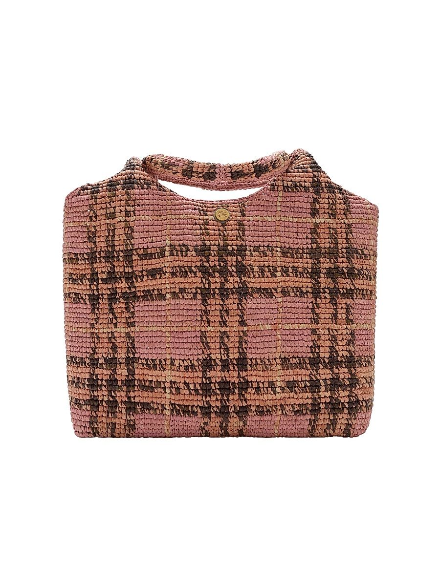 Women's Margate Small Check Raffia Tote Bag - Pink