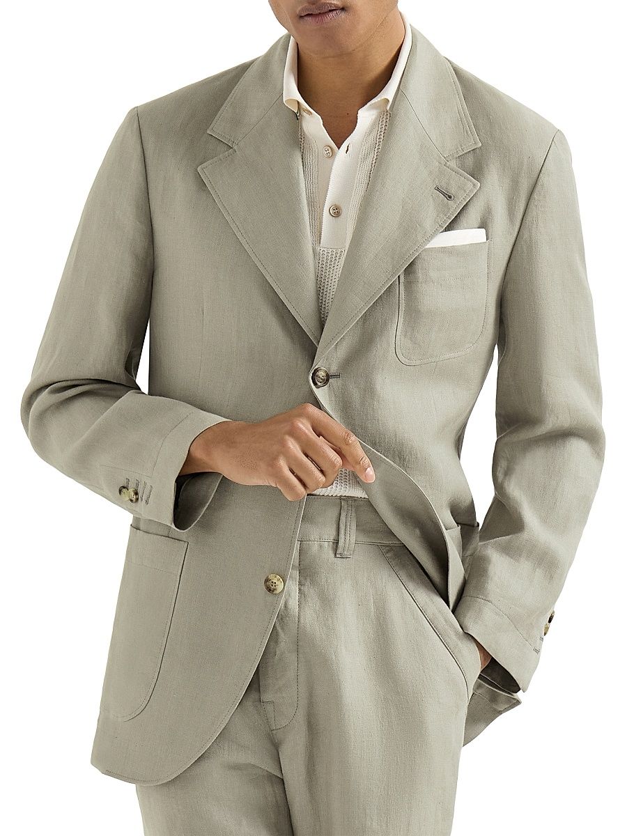 Men's Linen Micro Chevron Unlined Blazer - Sage - Size 48