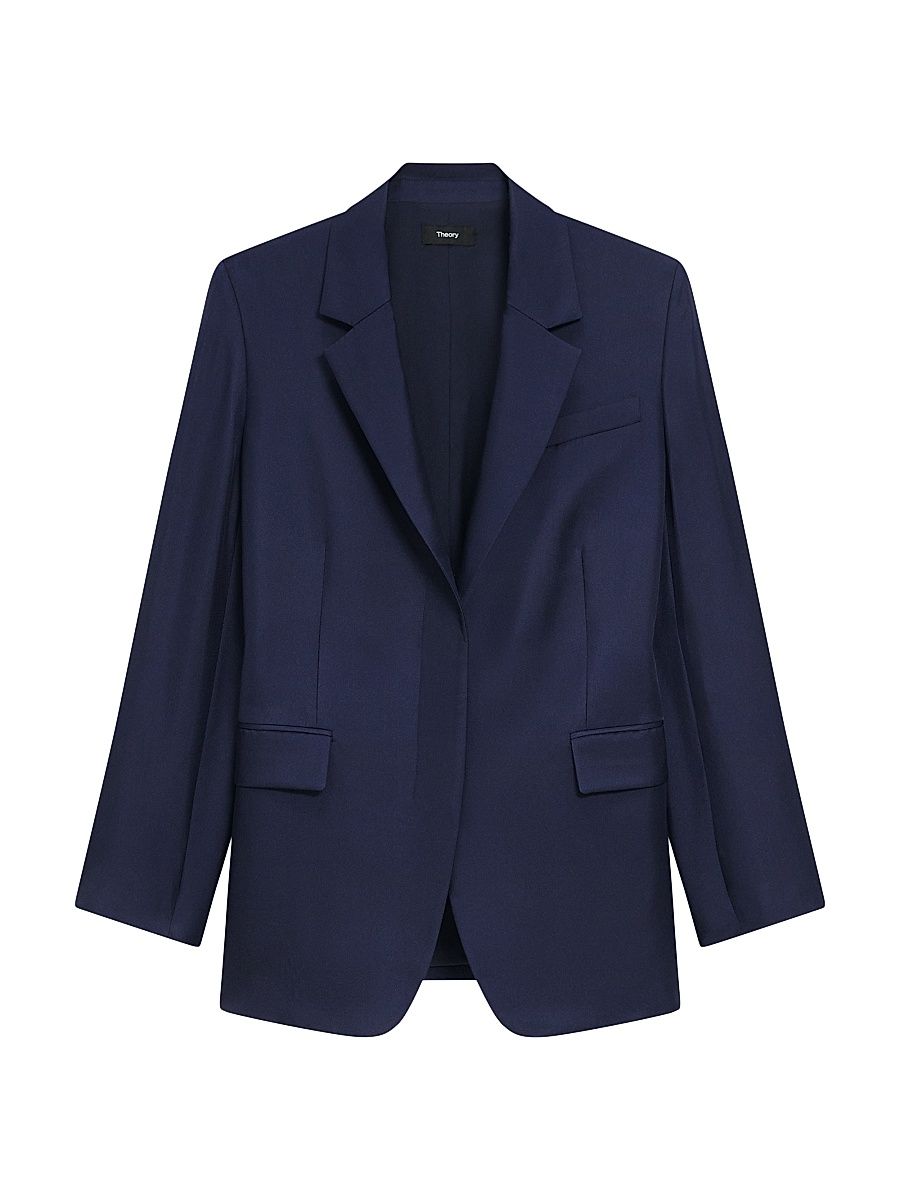 Women's Relaxed Cinched Silk Blazer - Nocturne Navy - Size 12