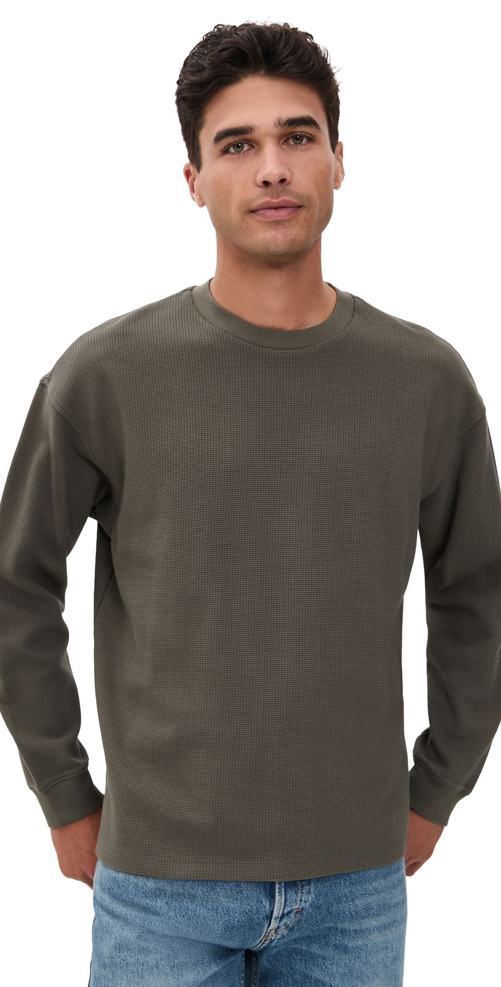 FRAME Waffle Textured Tee Smoky Green L