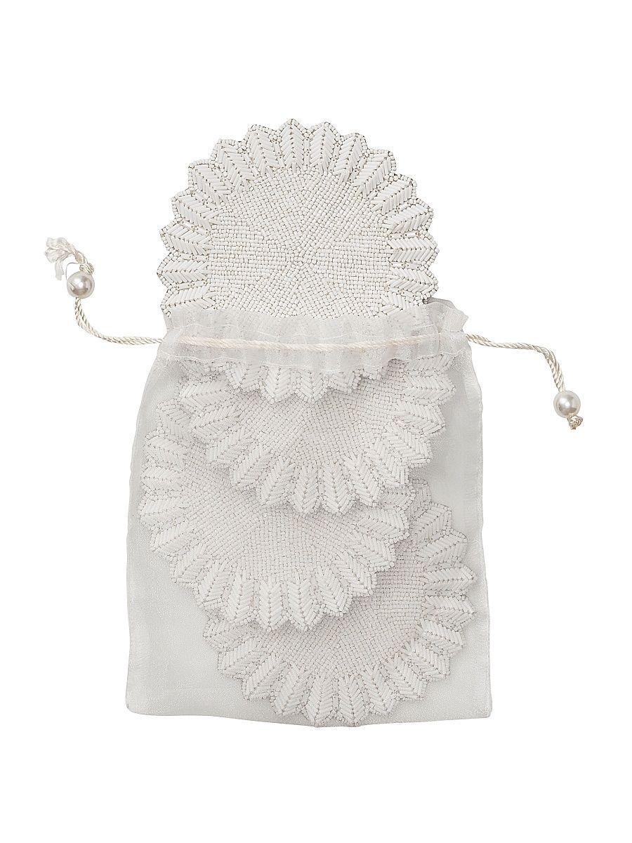 Lumina Beaded 4-Piece Coaster Set - White