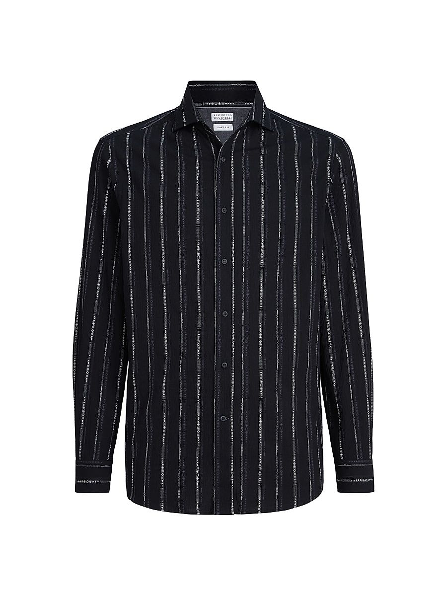 Men's Jacquard Seersucker Easy-Fit Shirt with Spread Collar - Black - Size XXXL