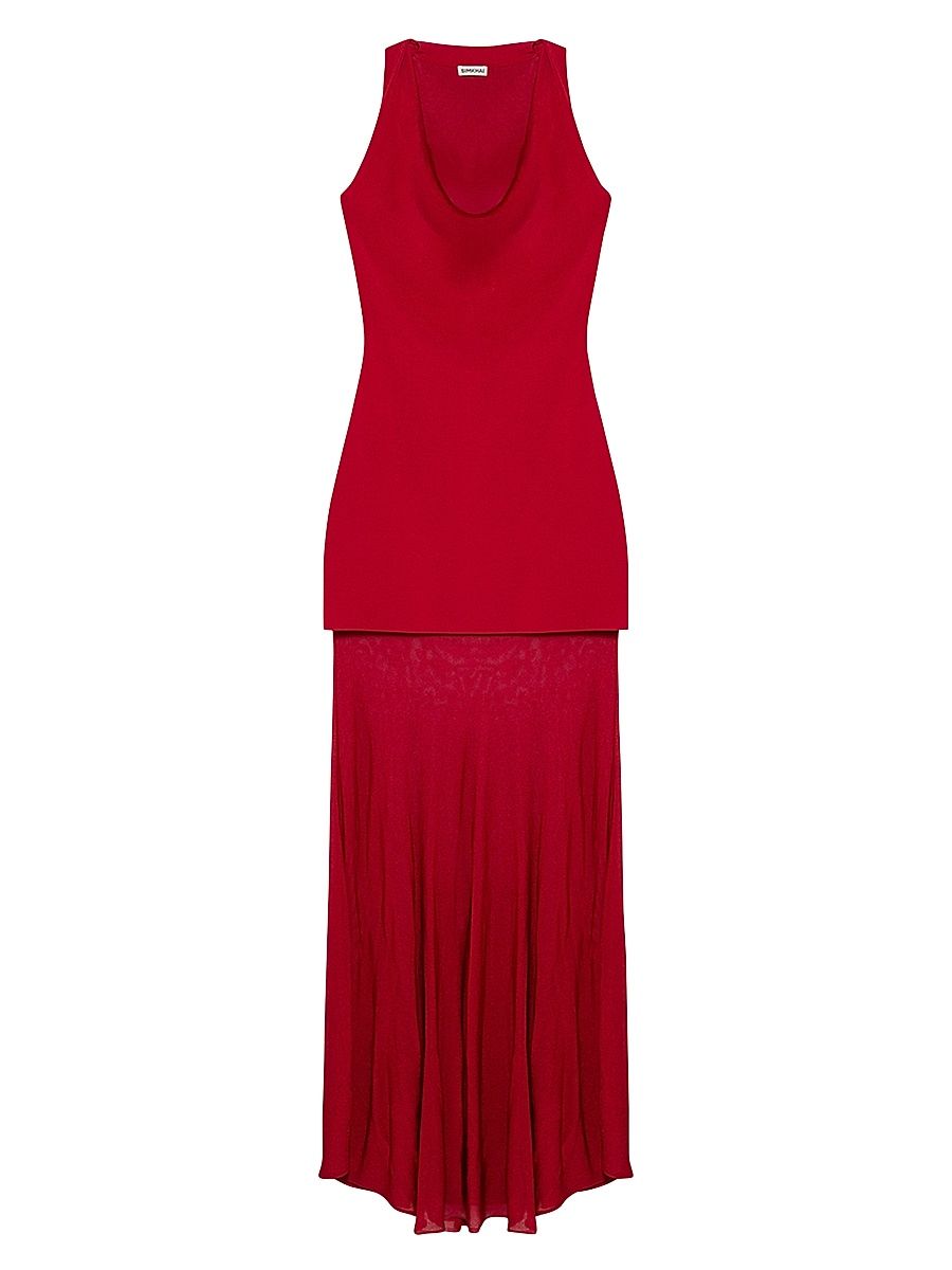 Women's Xena Sheer Halter Maxi Dress - Red - Size Large