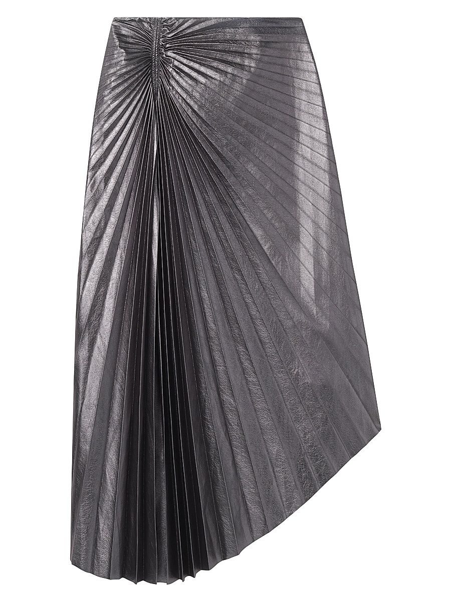 Women's Tracy Metallic Faux-Leather Pleated Midi-Skirt - Slate Metallic - Size 14