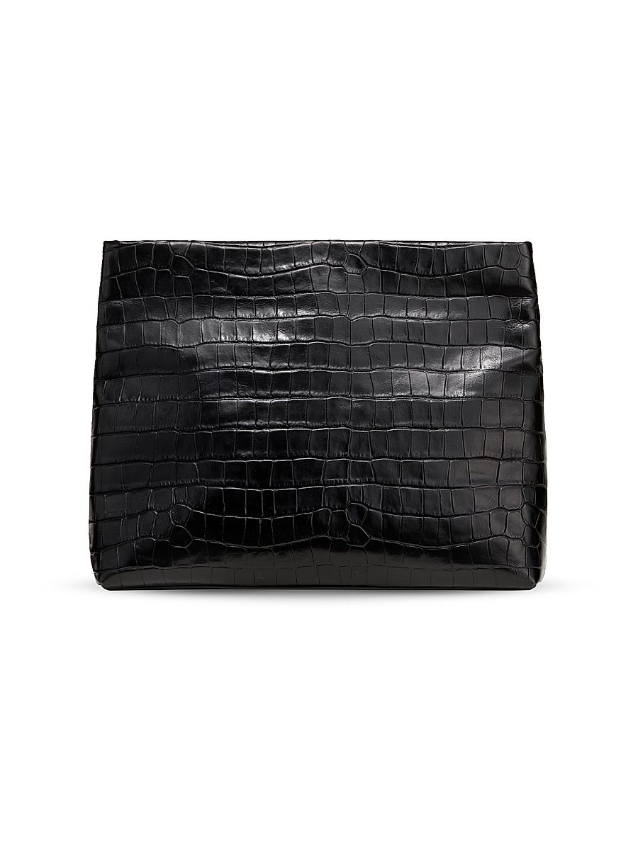 Women's Jerry Croc-Embossed Leather Clutch - Black