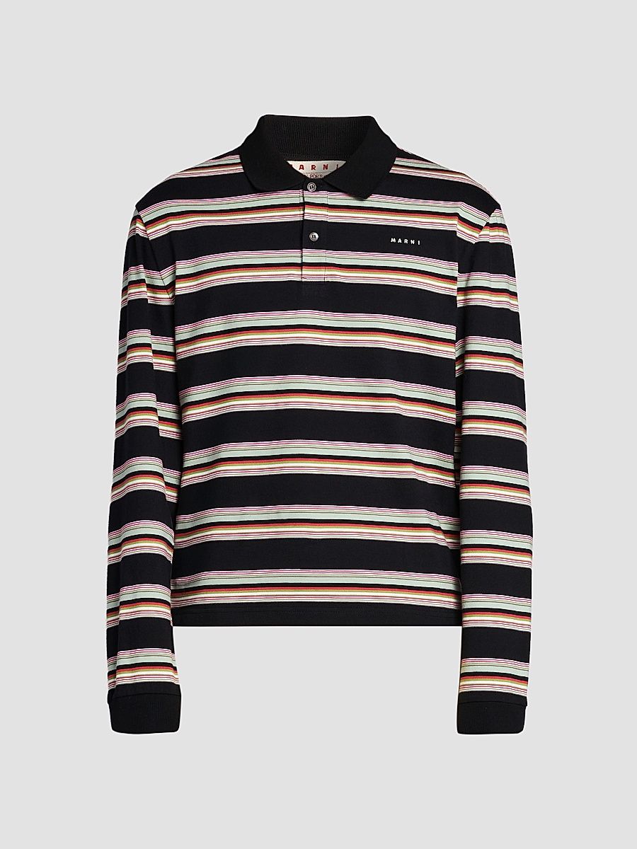 Men's Striped Cotton Slim-Fit Polo Shirt - Pale Mint - Size 44