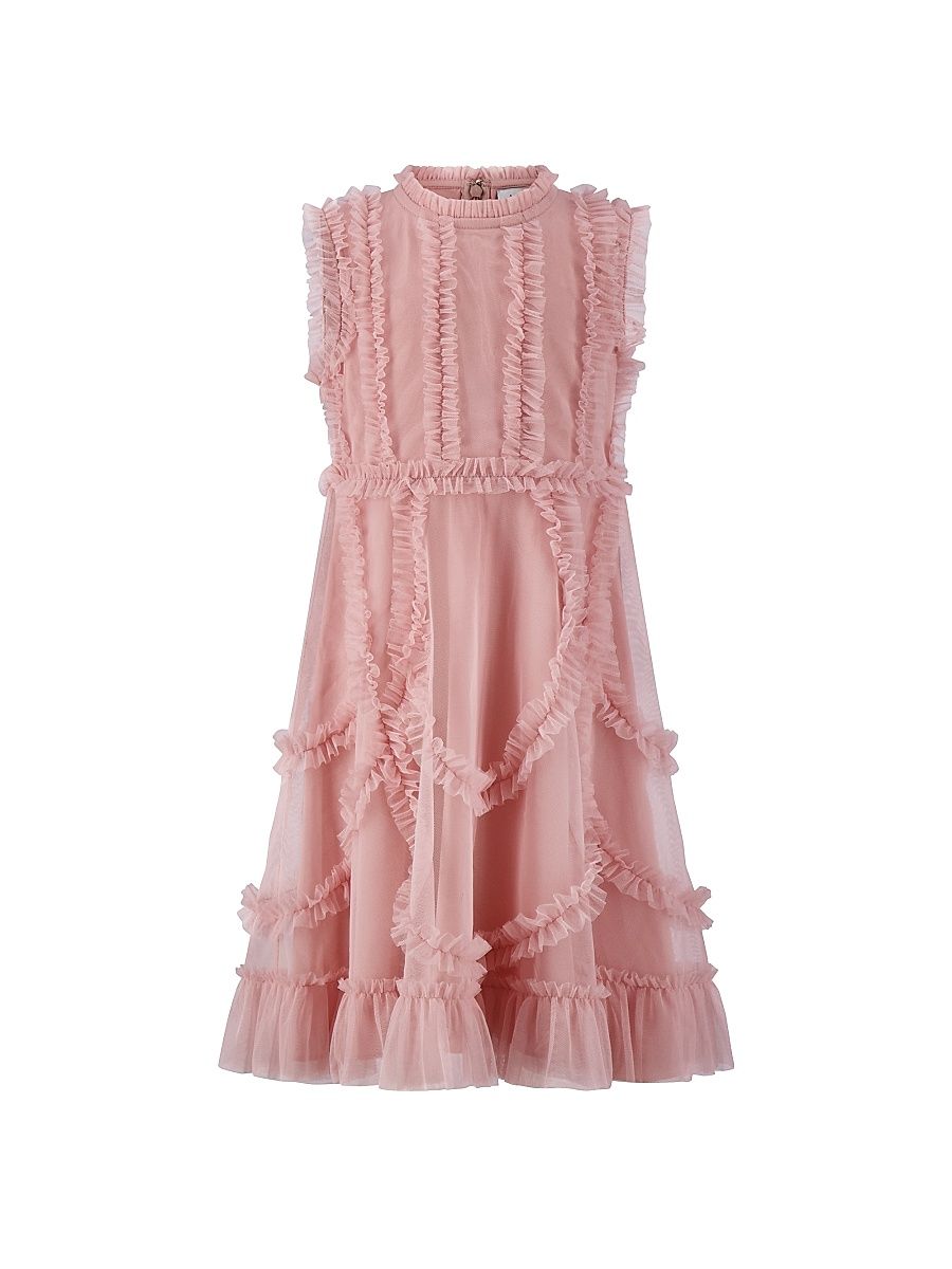 Little Girl's & Girl's Mesh Ruffle Dress - Rose - Size 14