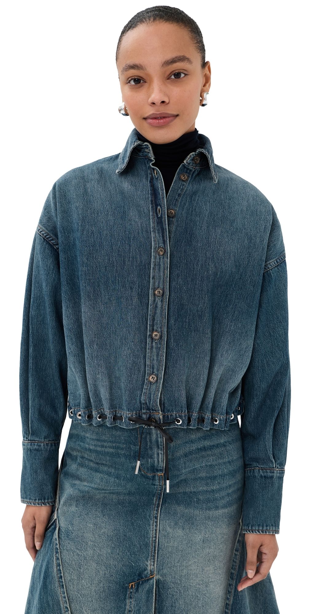 Brandon Maxwell The Leland Shirt with Eyelet Detailing Blue Wash XL