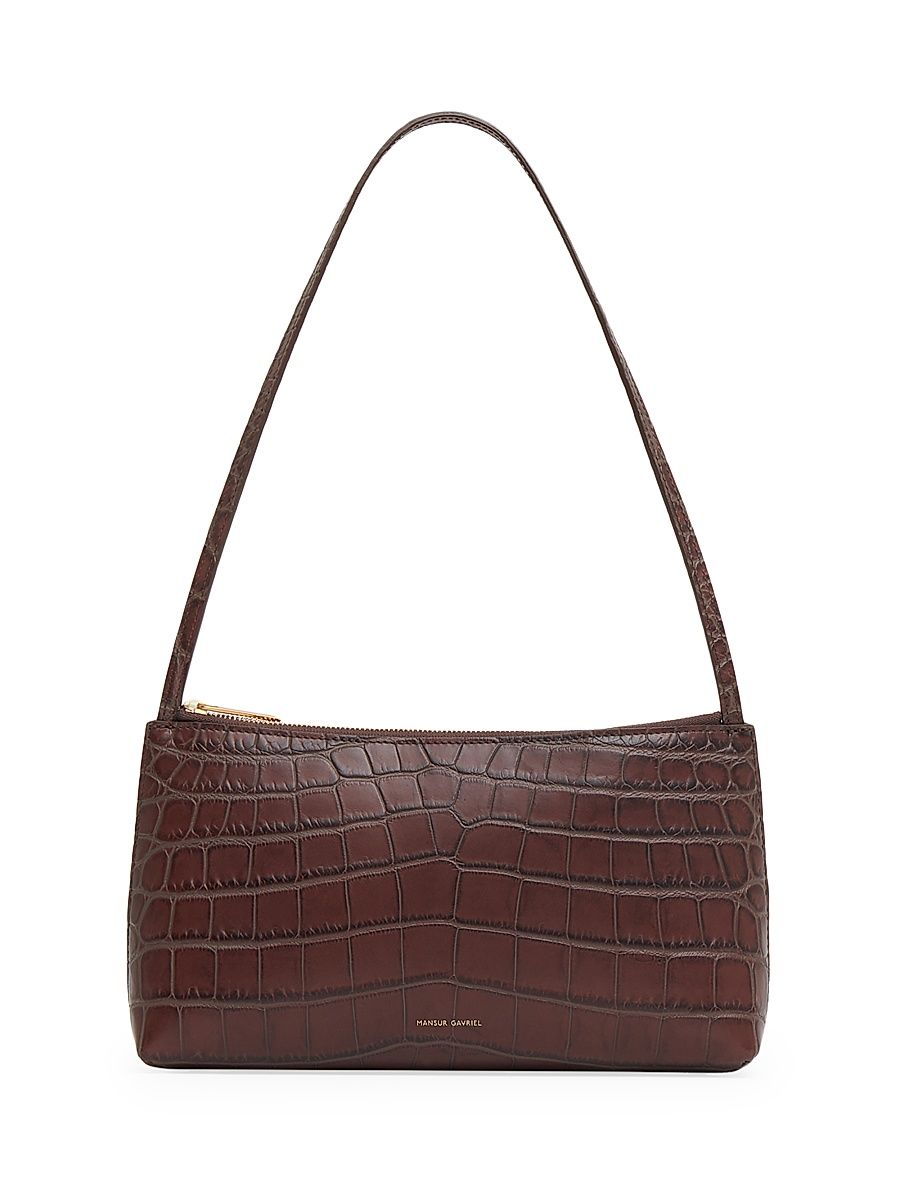 Women's Gaia Croc-Embossed Leather Shoulder Bag - Chocolate