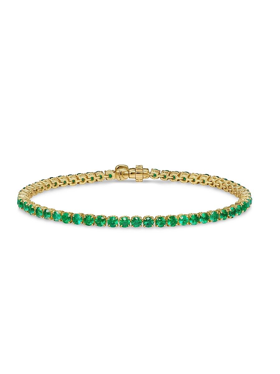 Men's Tennis Bracelet in 18K Yellow Gold - Emerald - Size Small