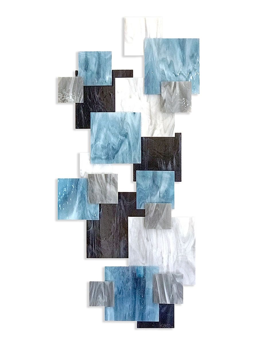 Arctic Sunset Vertical Glass Wall Sculpture - Blue